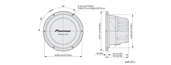 TS-W260S4   -   25 cm 4Ω Enclosure-Type Single Voice Coil Subwoofer 1200W