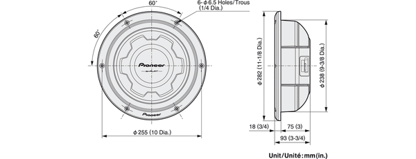 TS-SW2501S2   -   25cm Shallow-type 2Ω Single Voice Coil Sub 1200W